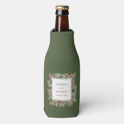 Green Pine Wedding Bottle Cooler