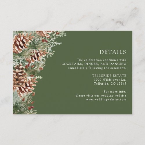 Green Pine Wedding Details Enclosure Card