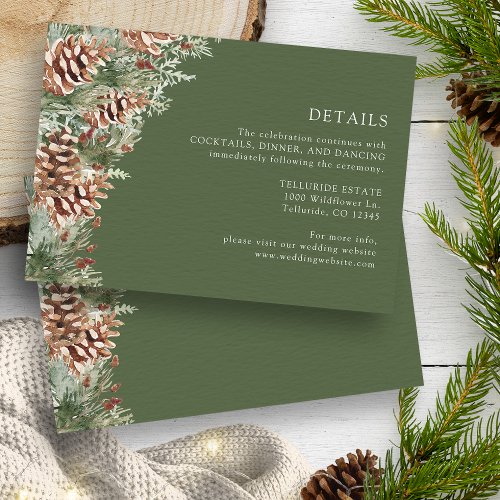 Green Pine Wedding Details Enclosure Card