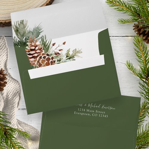Green Pine Wedding Envelope