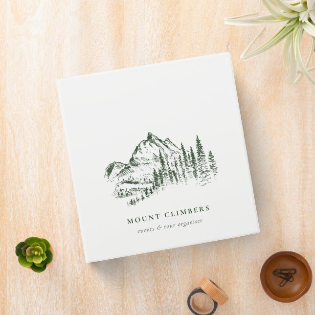 Green Pine Woods Mountain Sketch Climbing Camping 3 Ring Binder (In Situ)