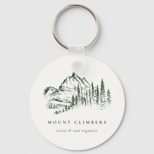 Green Pine Woods Mountain Sketch Climbing Camping Keychain
