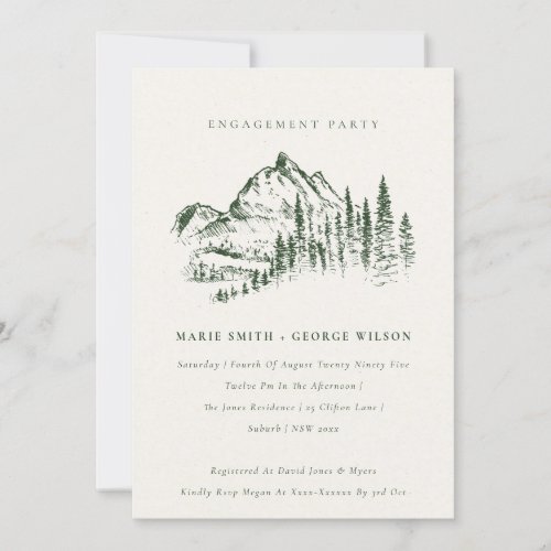 Green Pine Woods Mountain Sketch Engagement Invite