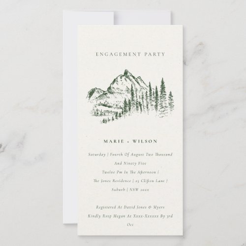 Green Pine Woods Mountain Sketch Engagement Invite