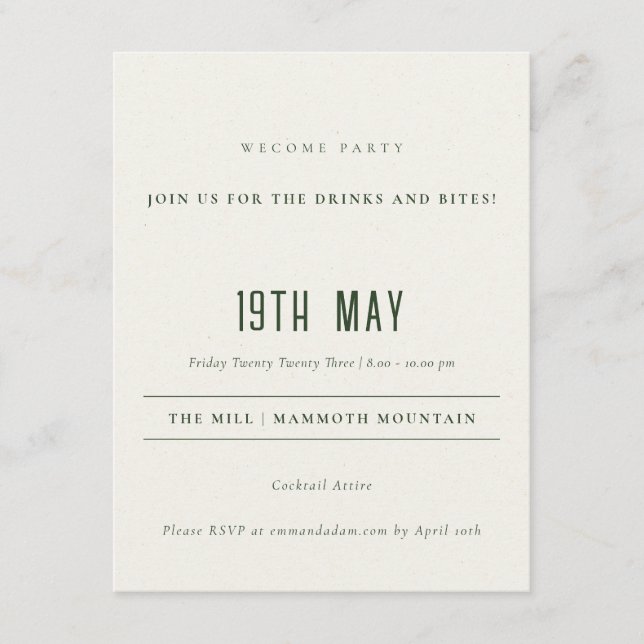 Green Pine Woods Mountain Sketch Wedding Detail Enclosure Card (Front)