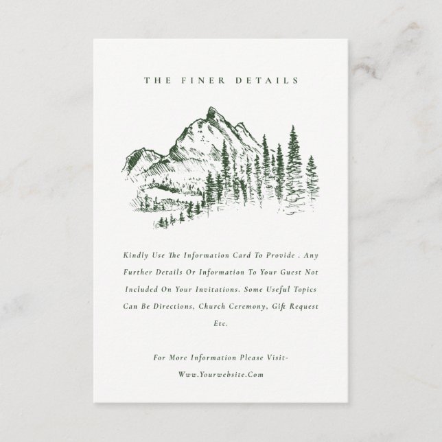 Green Pine Woods Mountain Sketch Wedding Details Enclosure Card (Front)