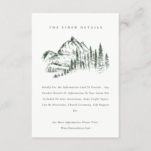 Green Pine Woods Mountain Sketch Wedding Details Enclosure Card