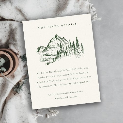 Green Pine Woods Mountain Sketch Wedding Details Invitation