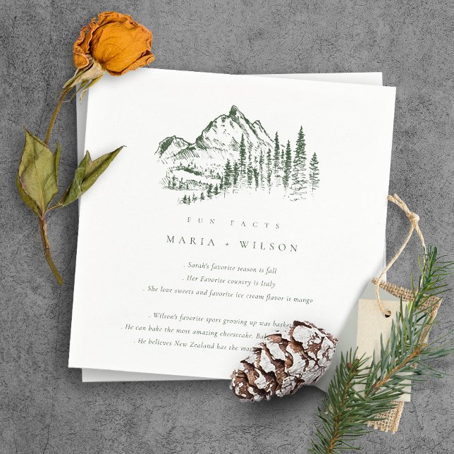 Green Pine Woods Mountain Sketch Wedding Fun Facts Napkins (Creator Uploaded)
