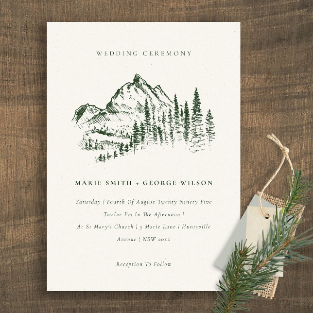 Green Pine Woods Mountain Sketch Wedding Invite (Creator Uploaded)