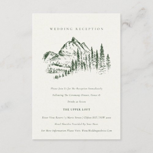 Green Pine Woods Mountain Sketch Wedding Reception Enclosure Card