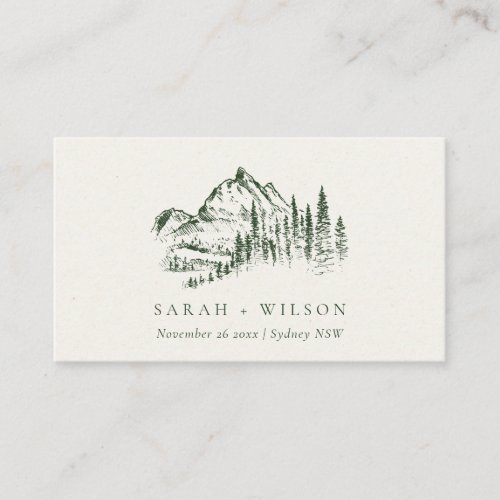 Green Pine Woods Mountain Sketch Wedding Website Enclosure Card