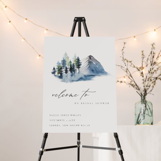 Green Pine Woods Mountains Bridal Shower Welcome Foam Board (In Situ (Stand))