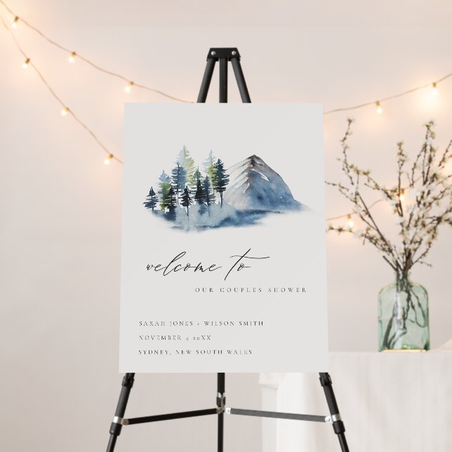 Green Pine Woods Mountains Couples Shower Welcome Foam Board (In Situ (Stand))