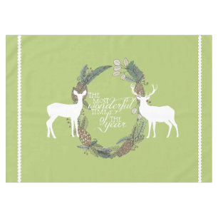 Green Pine Wreath Deer Wonderful Life Tablecloth