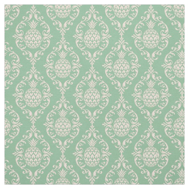 Green Pineapple Damask Fabric (Swatch)