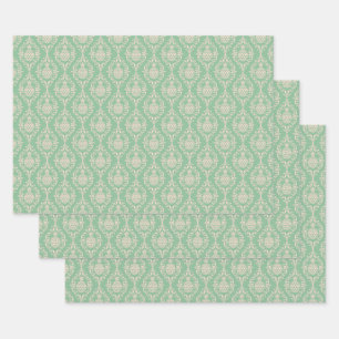 Green Pineapple Damask Wrapping Paper Sheets