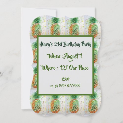 Green Pineapple Fruit 21st Birthday Invitation