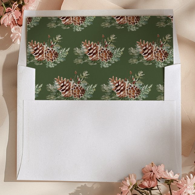 Green Pinecone Envelope Liner (Green Pinecone Evergreen Envelope Liner by Painted Paperie
)