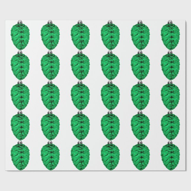 Green Pinecone White Wrapping Paper (Flat)