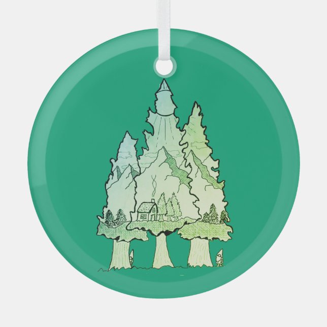 Green Pines  Glass Ornament (Front)