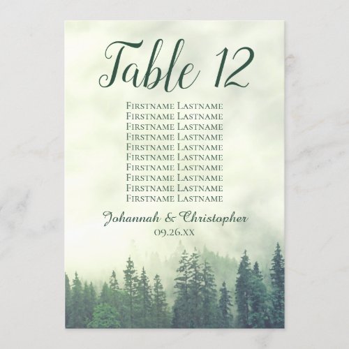 Green Pines Wedding Seating Chart Table Number