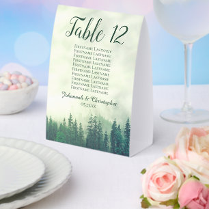 Green Pines Wedding Table Number Seating Chart Paper Table Tent