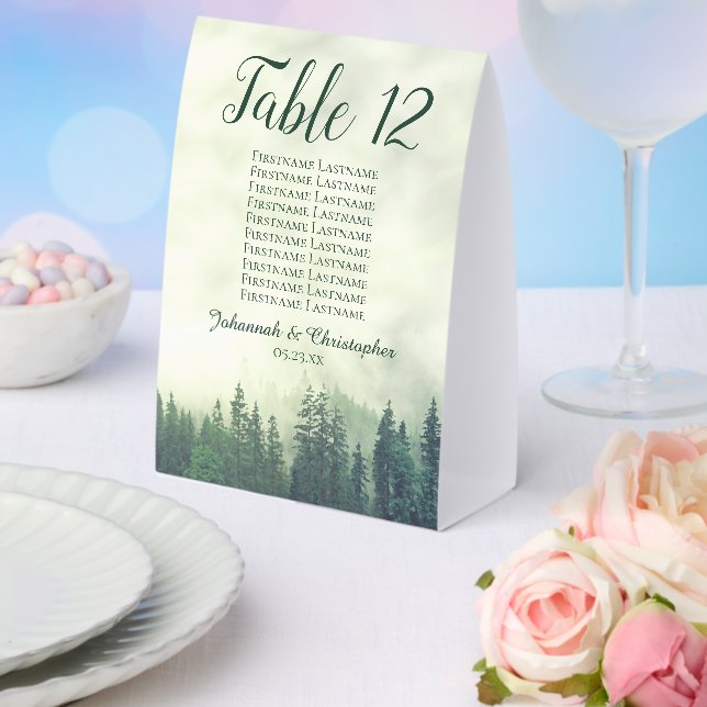 Green Pines Wedding Table Number Seating Chart Paper Table Tent (Insitu(Wedding))