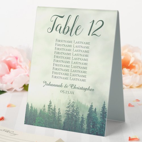 Green Pines Wedding Table Number Seating Chart Table Tent Sign