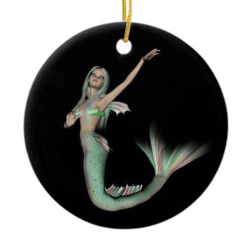 Green &amp; Pink 3D Mermaid 4 Ceramic Ornament