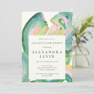 Green Pink Abstract Brushstroke Graduation Party Invitation