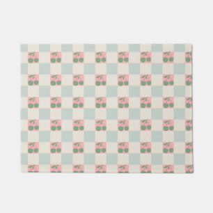 Green Pink Aesthetic Cherry Checkered Y2K Pattern Doormat