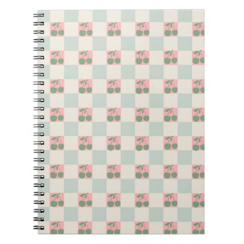 Green Pink Aesthetic Cherry Checkered Y2K Pattern Notebook