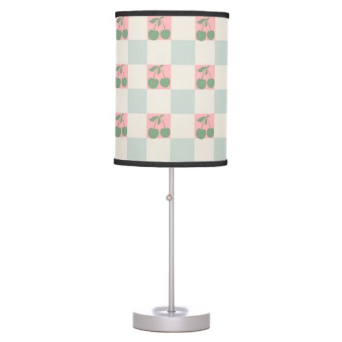 Green Pink Aesthetic Cherry Checkered Y2K Pattern Table Lamp