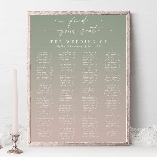 Green & Pink Alphabetical Wedding Seating Chart (Creator Uploaded)