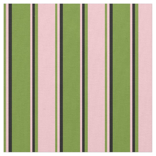 Green, Pink, and Black Stripes Pattern Fabric (Close Up)