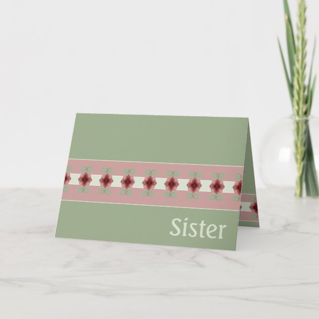 Green Pink And Burgundy Floral Paper Card (Front)