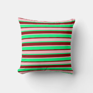 Green, Pink, and Dark Red Lines Throw Pillow