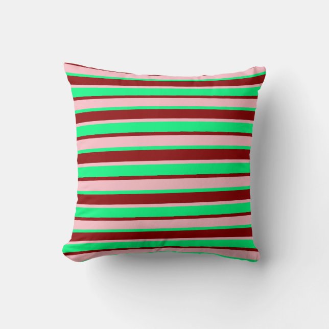 Green, Pink, and Dark Red Lines Throw Pillow (Front)