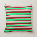 [ Thumbnail: Green, Pink, and Dark Red Lines Throw Pillow ]