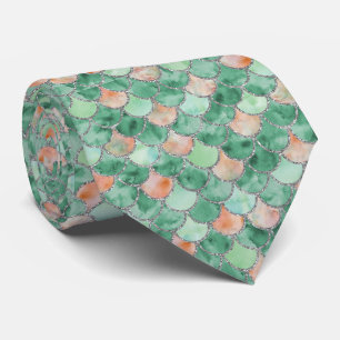 Green Pink and Silver Mermaid Scales Neck Tie