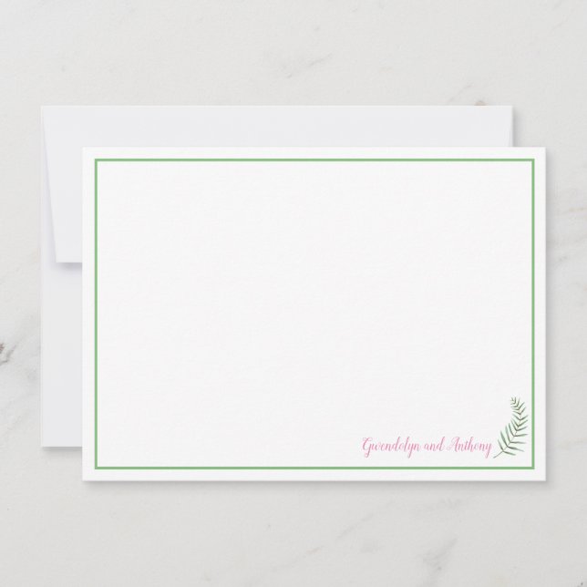 Green, Pink and White Fern Personalized Invitation (Front)