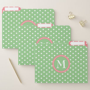 Green Pink and White Polka Dot Monogram File Folder