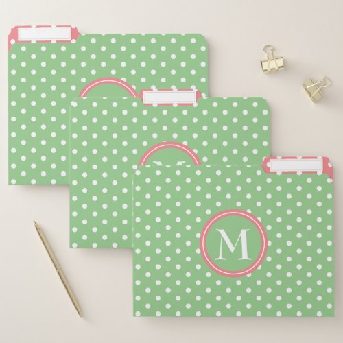 Green Pink and White Polka Dot Monogram File Folder