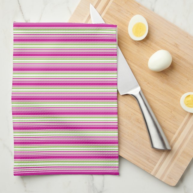 Green Pink And White Stripe Kitchen Towel (Quarter Fold)