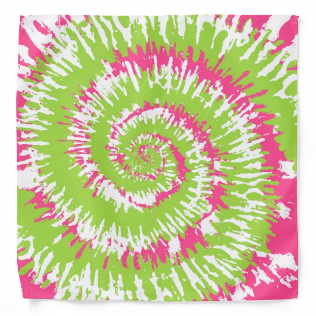 Green, Pink and White Tie Dye Psychedelic Groovy Bandana (Front)