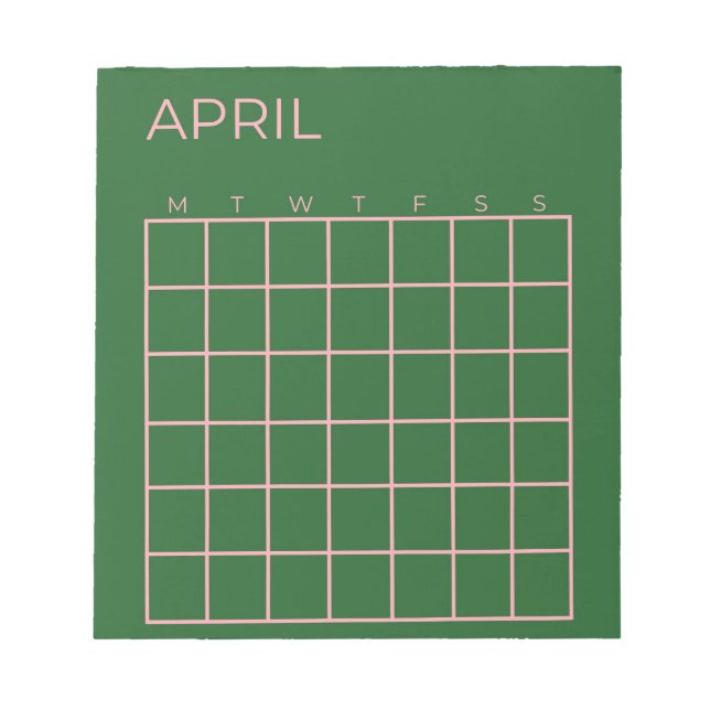 Green Pink April Undated Calendar for Organization Notepad (Front)