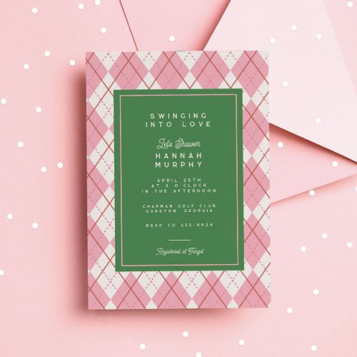 Green Pink Argyle Golf Swing Bridal Shower Invitation