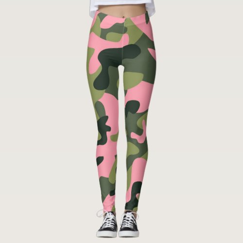 Green & Pink Army Camo Camouflage Leggings