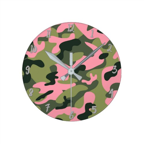Green Pink Army Camo Camouflage Personalized Round Clock